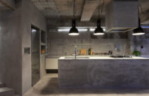 Ideias de cimento e concreto na cozinha piso teto