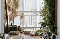 Ambiente com deck de madeira - Deck em sacada de apartamento com jardim vertical