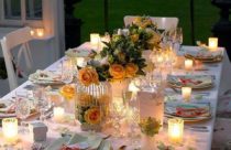 Decoração de Mesa de Jantar - Mesa de jantar externo com decoração romântica