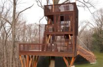 Modelo de Casa na Árvore - Casa na Árvore Sustentada por Pilares Esbeltos e Paredes com Ótima Ventilação