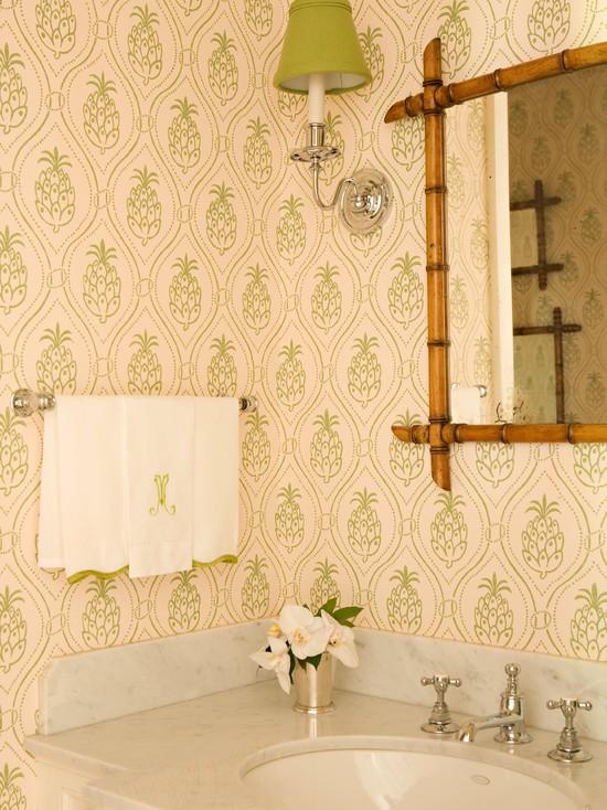 Papel de parede de banheiro com desenhos verde