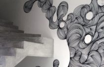 Grafite preto e branco para parede da escada